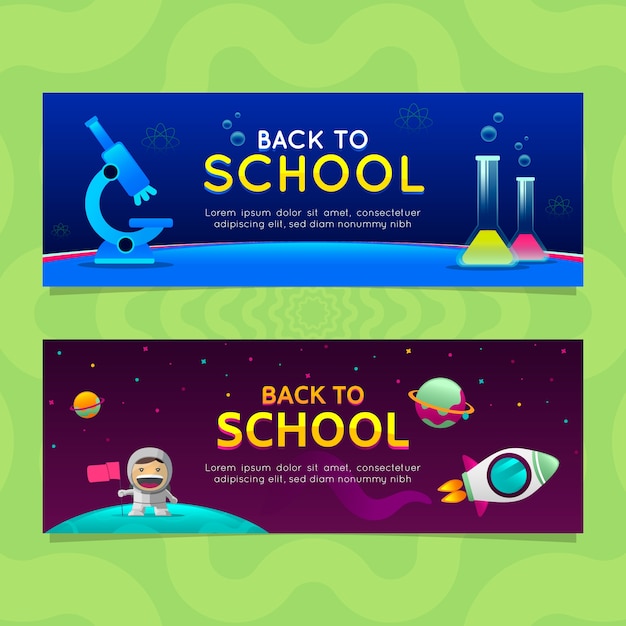 Vector banners de vuelta a la escuela en estilo degradado