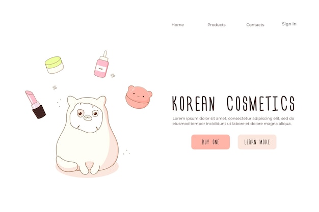 banners web concepto sitio web cosméticos coreanos lindo kawaii ilustración vectorial