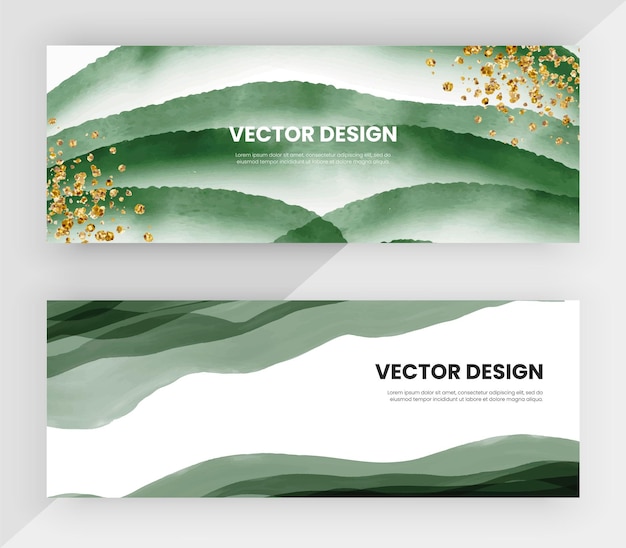 Banners web horizontales con textura de acuarela de trazo de pincel verde