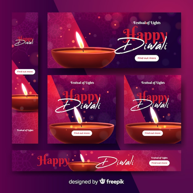 Banners web realistas de diwali