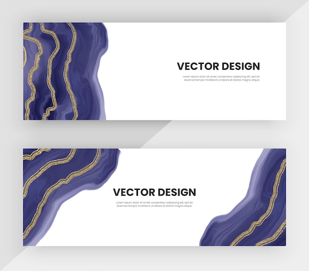 Banners web con textura azul acuarela y brillo dorado Diseño vectorial