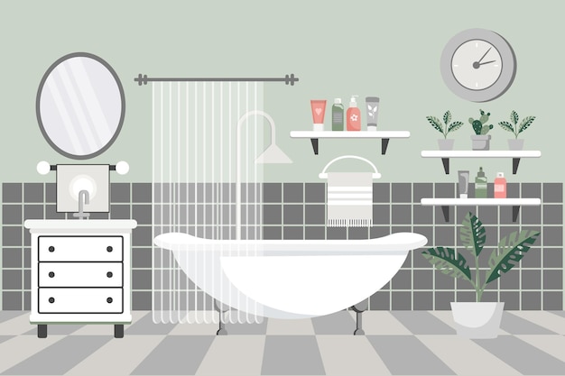 Baño acogedor Interior del baño con muebles de baño bañera lavabo toallas espejo ventana