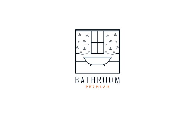 Baño de bañera con diseño de ilustración de icono de vector de logotipo de línea de flor