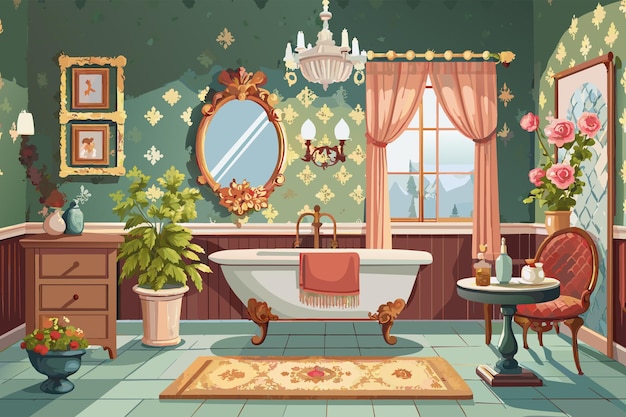 Vector baño con fregadero y espejo en un entorno acogedor