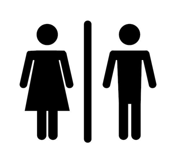 Baño o baño para hombre y mujer para orinar icono de pictograma wc vector divertido o inodoro mundial de señal