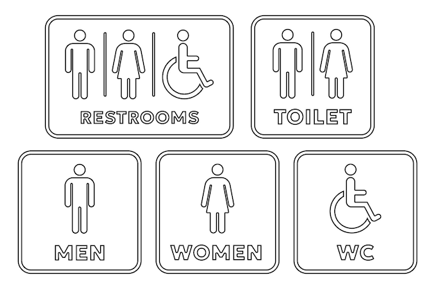 baño público signo vector ilustración conjunto Hombre y mujer y silla de ruedas