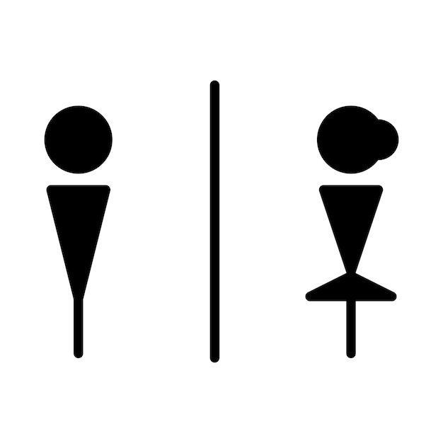 baño, señal, hombre y mujer, inodoro, y, baño, señal, símbolo, en, un, glyph, pictogram, ilustración