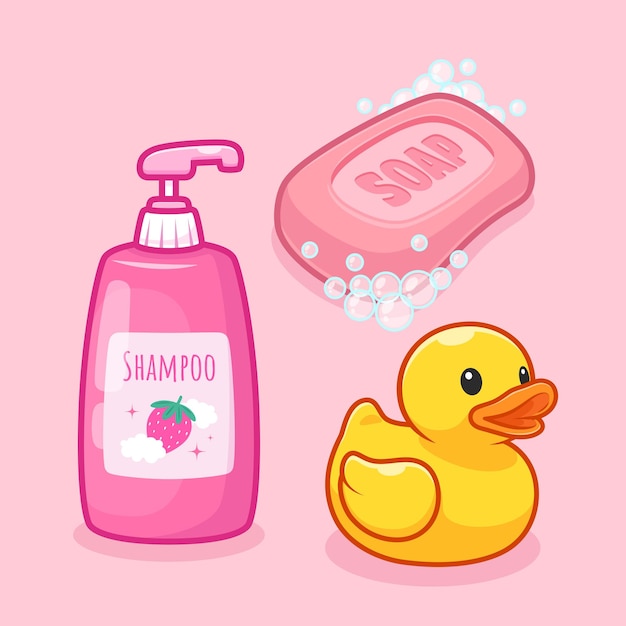 Vector baño tema jabón champú pato de goma vector diseño ilustración