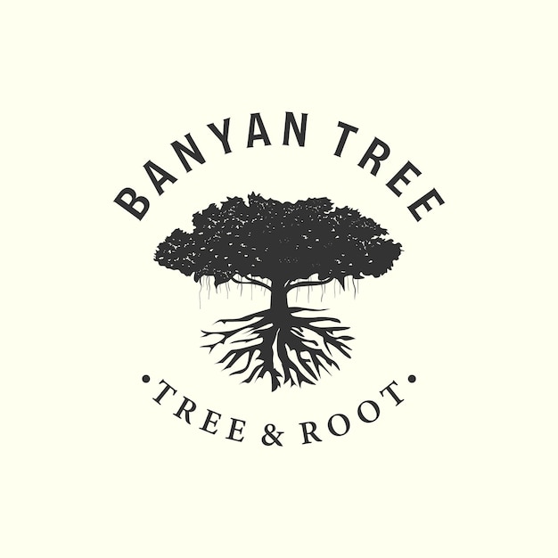 Banyan tree con estilo vintage logo vector diseño ilustración roble árbol icono diseño