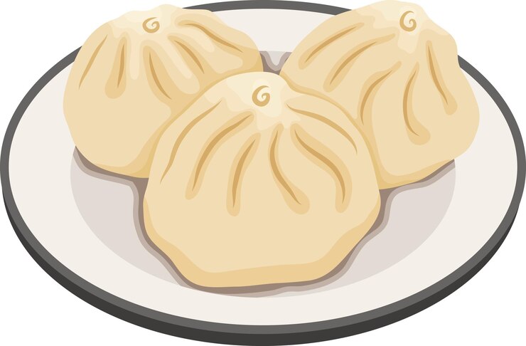 Vector bao bun o baozi al vapor en una ilustración de placa aislada sobre un fondo blanco