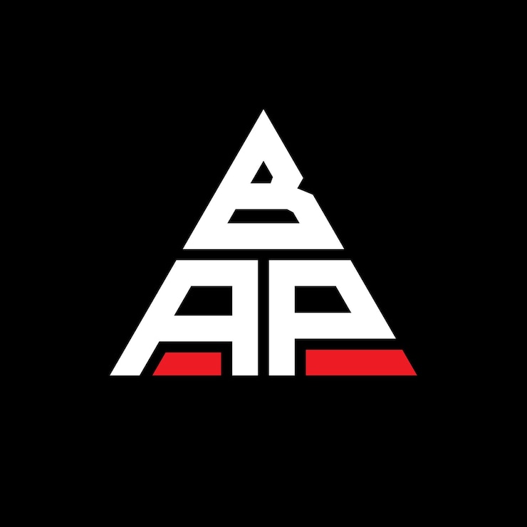 Vector bap diseño de logotipo de letra triangular con forma de triángulo bap diseño del logotipo triangular monograma bap modelo de logotipo vectorial triángulo con color rojo bap logotipia triangular sencilla elegante y lujosa