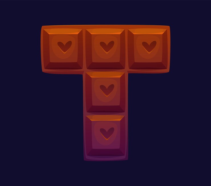 Vector bar de chocolate de dibujos animados con letras en forma de corazón