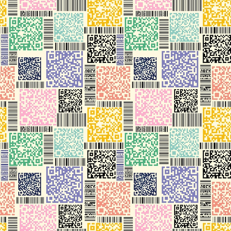 Vector bar code and qr code seamless pattern design modern black and colorful product code and qr bar