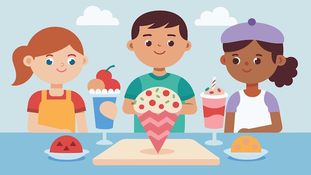 Vector un bar de pizza o helado que da a los niños la oportunidad de mostrar sus habilidades culinarias