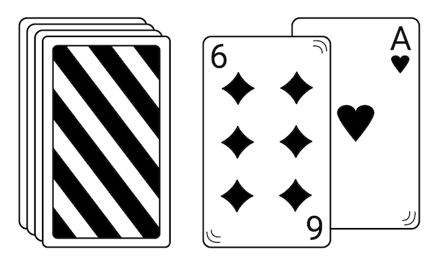 Vector baraja de cartas dibujada a mano y dos cartas juego de mesa para un pasatiempo agradable estilo doodle vector