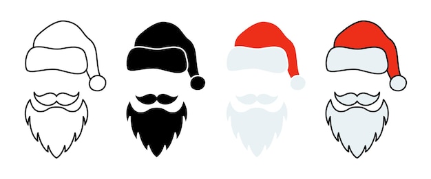 Vector barba con gorro de navidad sobre fondo blanco.