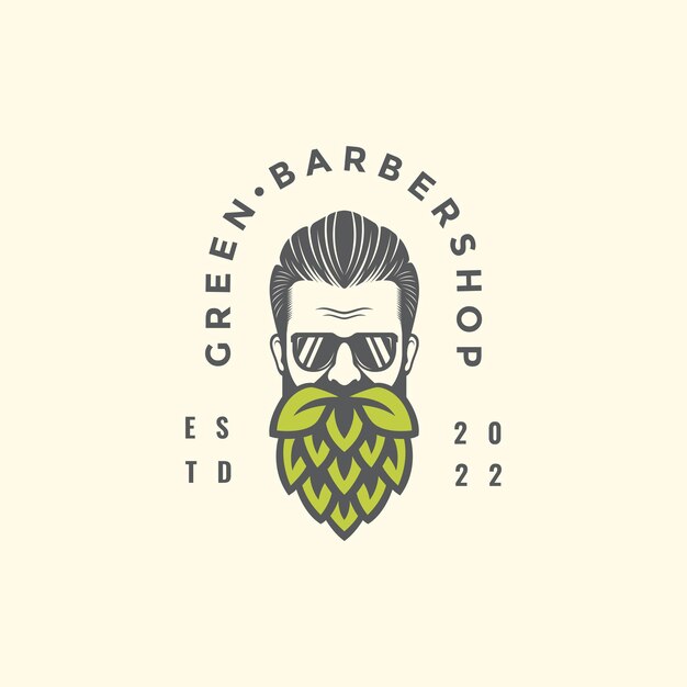 Barba verde hombre barbería peinado gentelman salón estilo vintage logo diseño vector