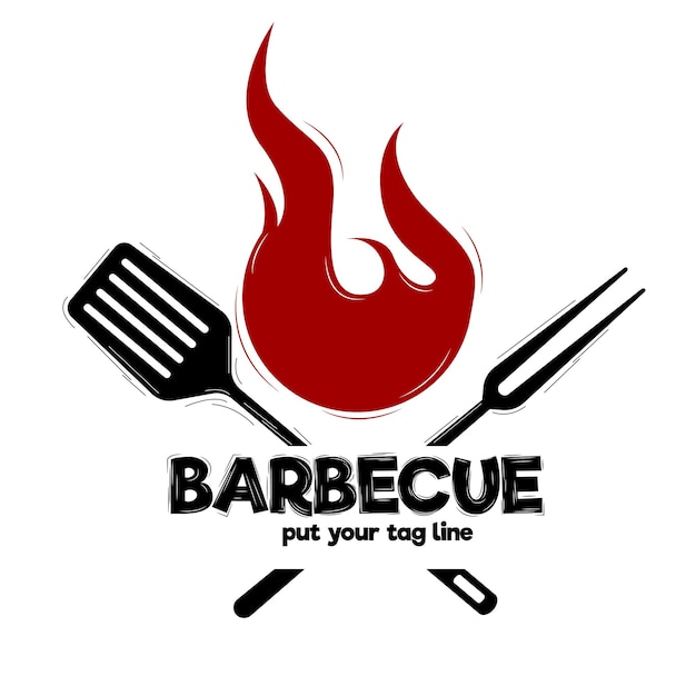 Vector barbacoa barbacoa logo icono restaurante signo con fuego