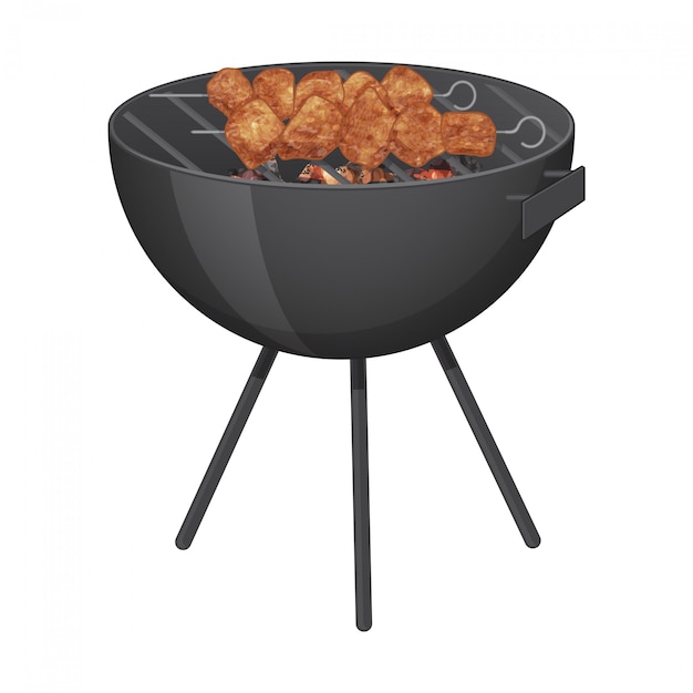 La barbacoa se fríe a la parrilla. Objeto sobre un fondo blanco. Objeto aislado en un fondo blanco. Verano. Estilo de dibujos animados Objeto para embalaje, publicidad, menú. ilustración.