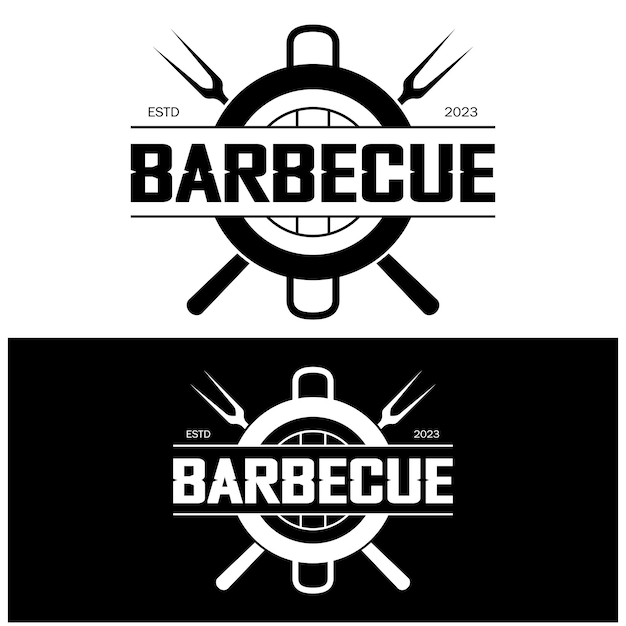 Barbacoa Parrilla caliente vintage con llamas cruzadas y logotipo de espátula para restaurante cafetería y barvector