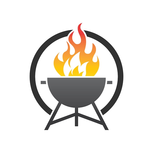 Barbacoa parrilla simple e icono de símbolo con logotipo de humo o vapor