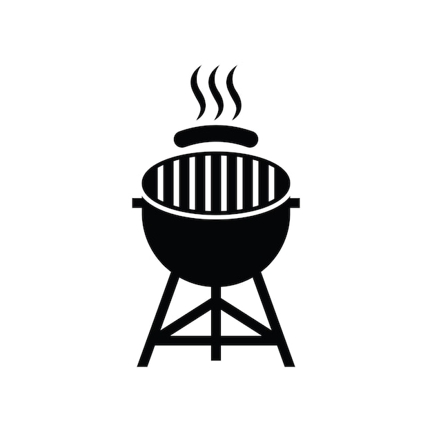 Barbacoa parrilla simple e icono de símbolo con logotipo de humo o vapor