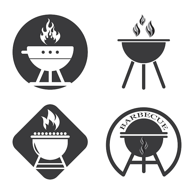 Barbacoa parrilla simple e icono de símbolo con logotipo de humo o vapor