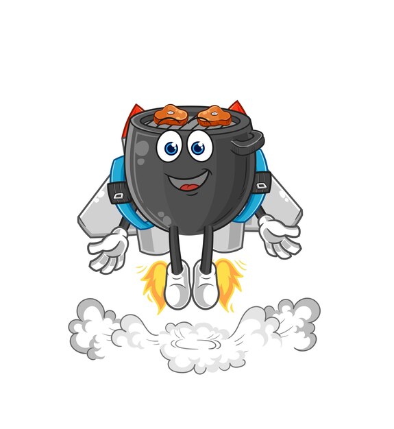 Barbacoa con vector de dibujos animados de mascota jetpack