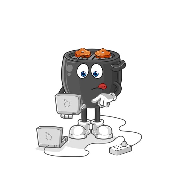 Barbacoa con vector de dibujos animados de mascota portátil