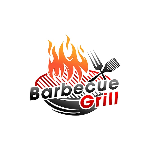 Barbacoa Vintage Grills con tenedor y logo de llama de fuego