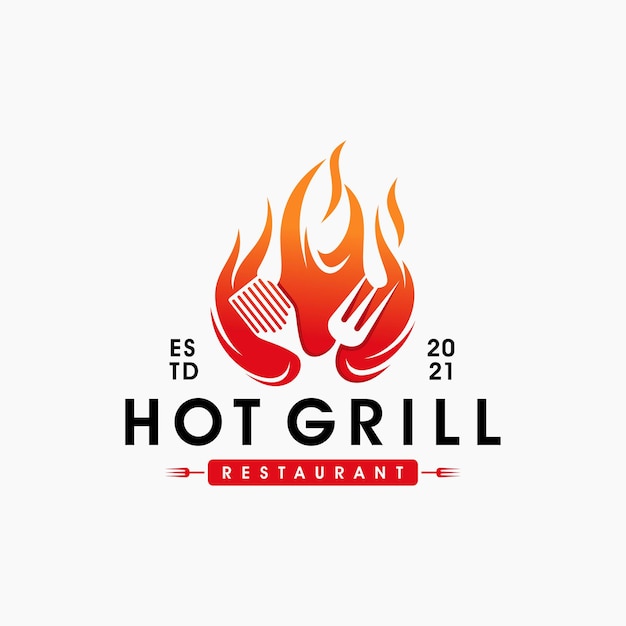 Barbacoa Vintage Grills con tenedor y logo de llama de fuego