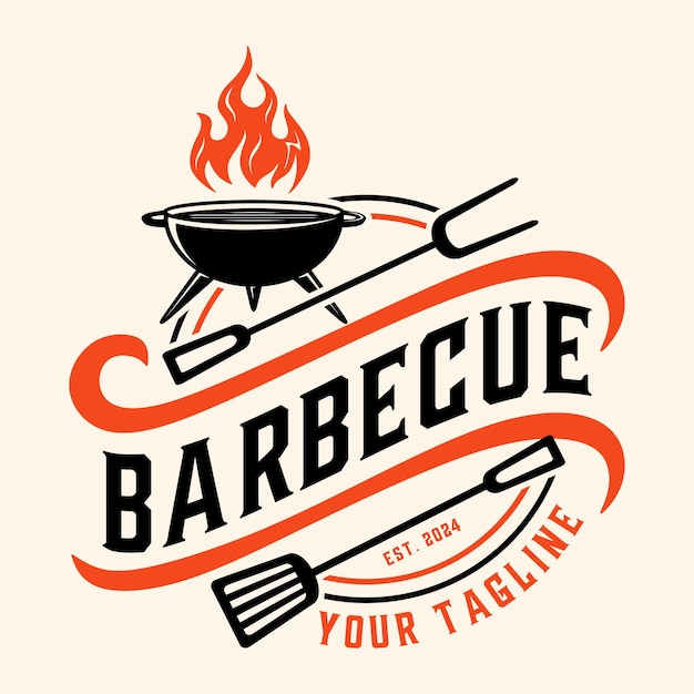 Barbecue logotipo vintage parrilla y espátula como icono perfecto para restaurante o barbacoa