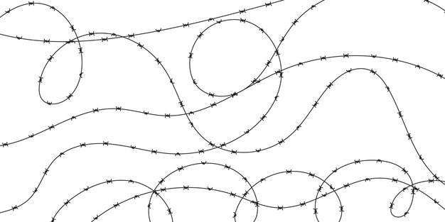 Barbed wire vector border Isolated silhouette on white for prison military zone or security fenc