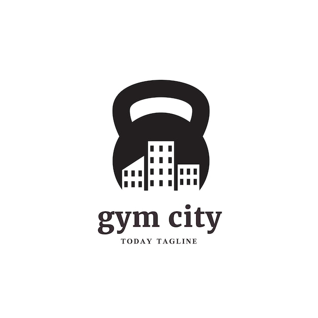 Barbel gimnasio ciudad logotipo diseño vector gráfico ilustración