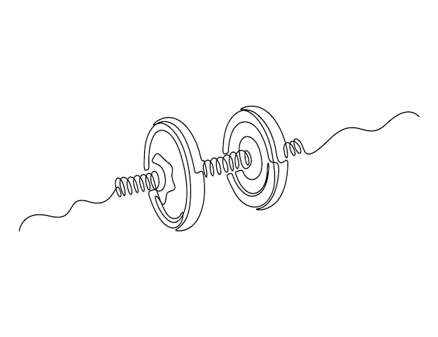 Barbell en una línea continua estilo de dibujo gimnasio fitness deporte concepto ilustración vectorial