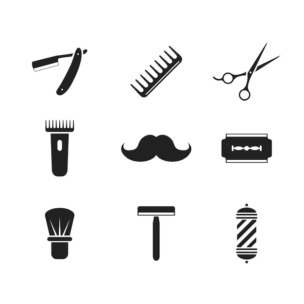 Barber set icono hipster macho vector aislado en plano