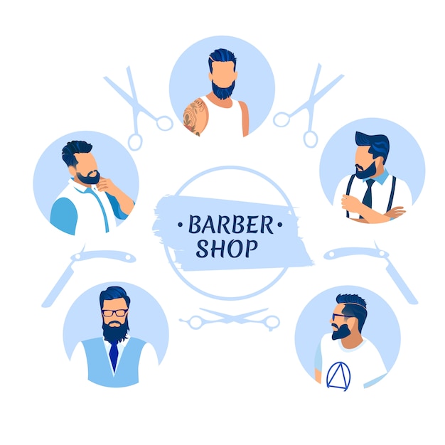 Barber shop banner con diferentes personajes de hombres