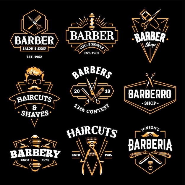 Vector barber shop emblemas retro