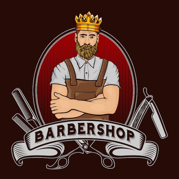 Barber shop king mascot logo design