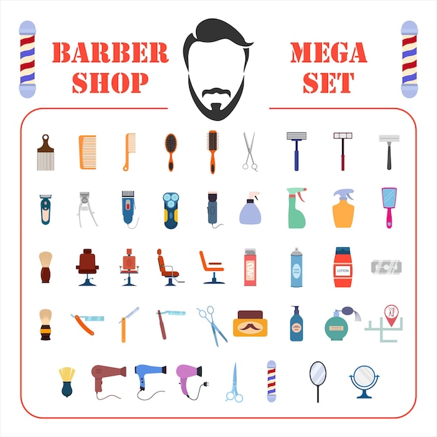 Barbería bir og mega set icono aislado barbería conjunto signo icono vector ilustración