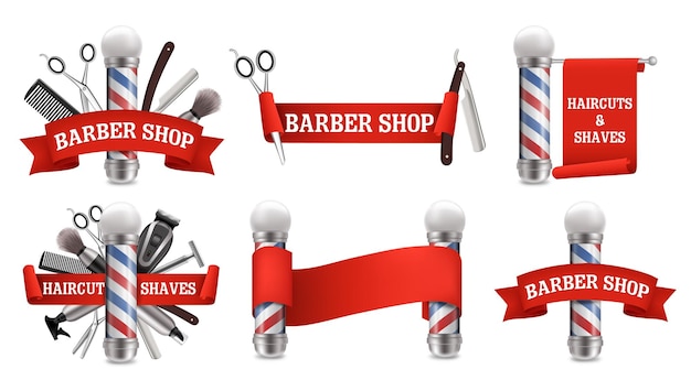 Barbería logo etiqueta emblema conjunto vector ilustración aislada