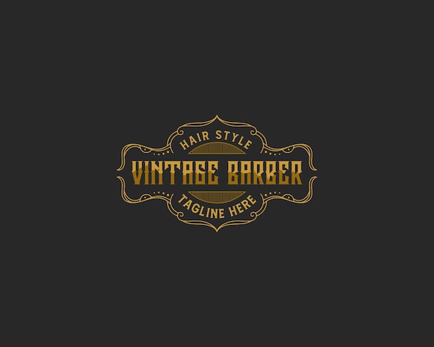 Barbería de logotipo vintage con estilo dorado