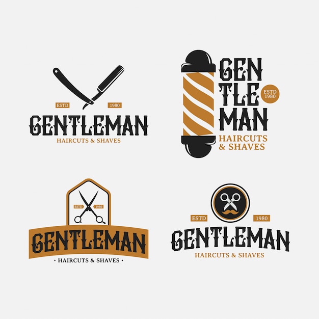 Barbería retro logo design pack