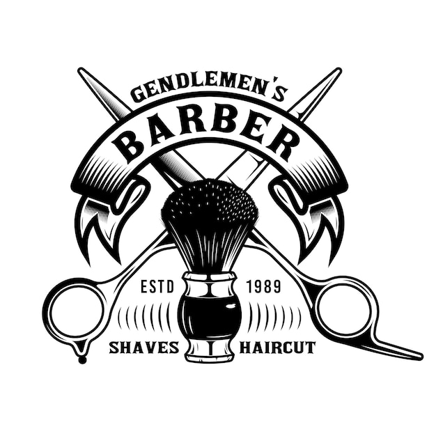 Barbería tijera y emblema de pincel