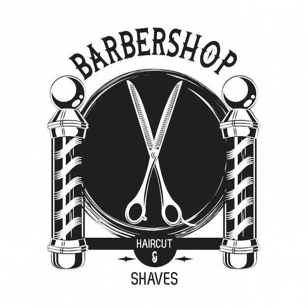 Vector barbería vintage emblema blanco y negro