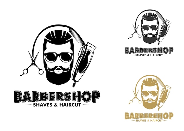 Barbería vintage logo vector plantilla sobre fondo blanco aislado