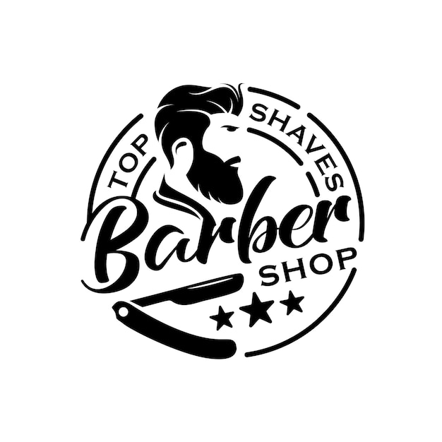 Barbería vintage retro insignia logo sello o plantilla de diseño de etiqueta de sello