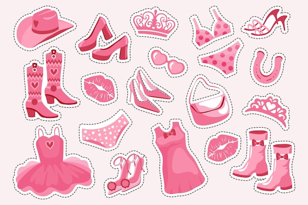 Barbiecore Princess set de pegatinas Set de moda rosa accesorios y ropa para muñeca rosa