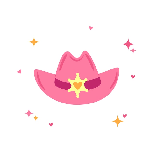 Barbiecore sombrero de vaquero rosado con estrella del sheriff vector de estilo del Oeste Salvaje