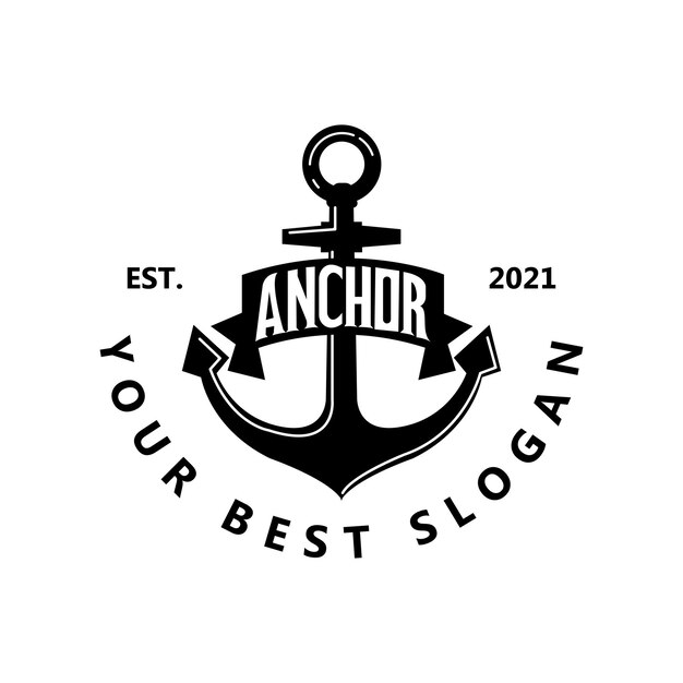 Barco ancla logo icono vector puerto retro diseño ilustración